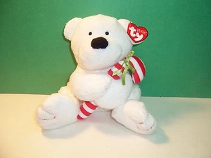 TY PLUFFIES -- BEAR -- WHITE POLAR -- CANDY CANE -- 2005 -- MINT NWT - Picture 1 of 4