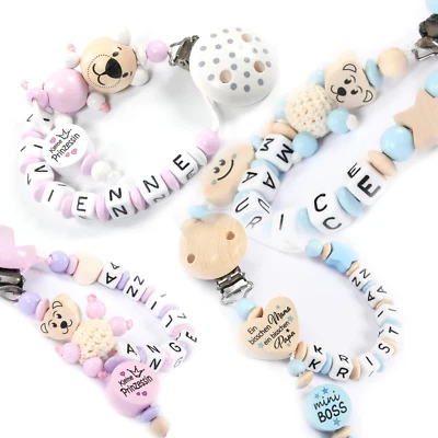 NELINO SCHNULLERKETTE MIT NAMEN Schnullerkette mit Namen für Mädchen u. Jungen Baby♥Geburt♥Taufe♥Geschenk