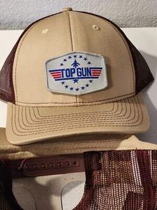 TOP GUN Khaki/Maroon Mesh Snapback Trucker Hat - Picture 1 of 2
