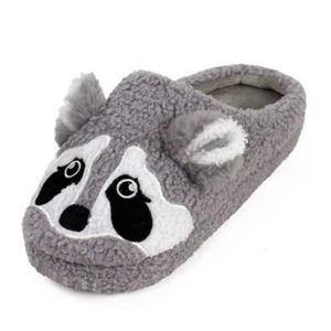 Gray Raccoon Slippers - Plush Fuzzy Animal House Shoes - Picture 1 of 4