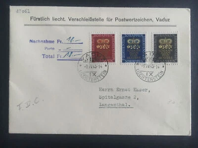 1945 Vaduz Liechtenstein First Day cover to Langenthal # 212-214 Set FDC - Image 1 of 2