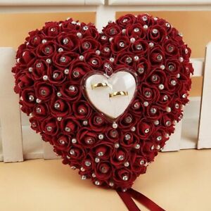 Ring Pillow Flower Heart Shape with Rhinestone for Wedding Ceremony Decoration 