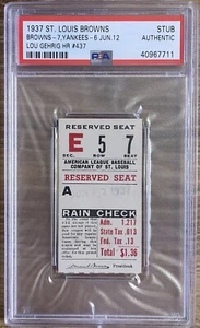 1937 LOU GEHRIG HR #437 TICKET STUB DIMAGGIO/DICKEY HITS YANKEES/BROWNS 6/12 PSA - Picture 1 of 17