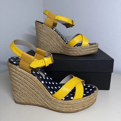 Marc by Marc Jacobs Brown Leather platform Wedge Sandals Size 8 Polka Dot Insole - Image 1 of 4