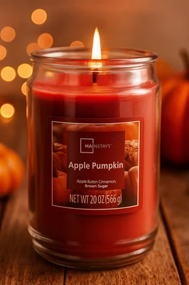 Vela de tarro de vidrio grande de una sola mecha perfumada Mainstays, calabaza de manzana de 20 oz Foto 1 de 3
