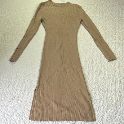 Vestido elástico acanalado tejido manga larga beige Prologue talla XS Foto 1 de 4