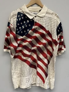 VTG USA Flag AOP Polo Patriotic 4th of July American Summer Men's XL - Picture 1 of 7