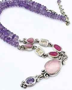 Signed Barse Sterling Silver Amethyst Quartz & Citrine Necklace - Picture 1 of 8