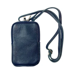 Bandolera de cuero para teléfono azul marino mini correa ajustable viaje Italia - Imagen 1 de 4