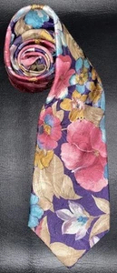 Cravatta uomo vintage edizioni by Van Heusen taglia classica viola con fiori rosa teal - Foto 1 di 10