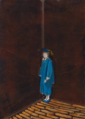 Graduado Ahora QUÉ Retrato Vintage Original ACEO 2.5x3.5 - Pintura Arte Popular Foto 1 de 3