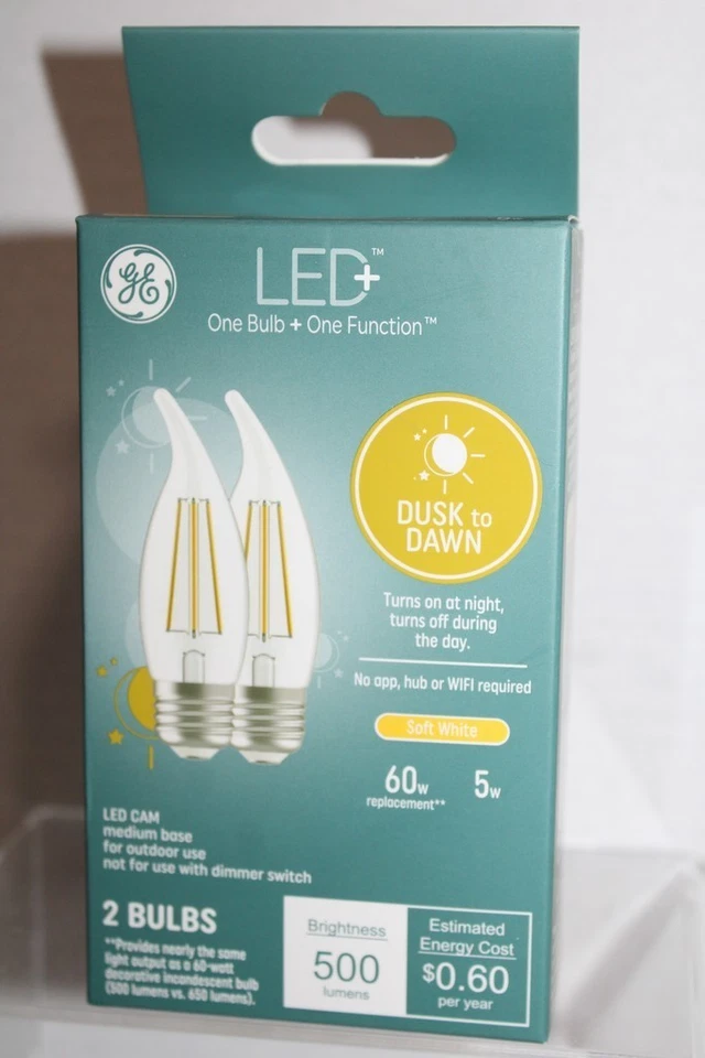 GE 60w Replacement 5w LED CAC Dusk To Dawn Outdoor Candelabra Base - 2-Pack - Image 1 of 4