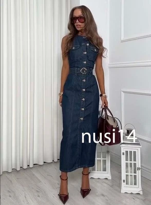 ZARA NEW WOMAN MIDI Z1975 BELTED DENIM DRESS BLUE XS-XL 7484/070/407 - Image 1 of 3