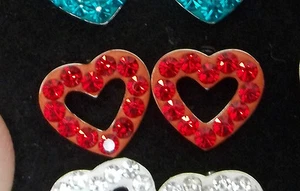 Sterling Silver 10x11mm Cute Red Crystals Open Heart Stud Earrings - Picture 1 of 5