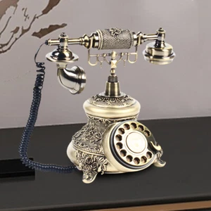 Antique Brass Handset Phone Handheld Telephone Rotary Dial Vintage Home Decor US - Picture 1 of 12