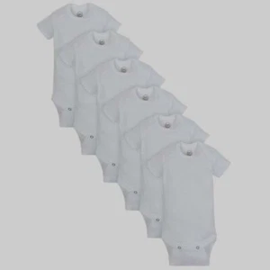 Wonder Nation Baby's Gender Neutral White Short Sleeve Bodysuits, 6Pk, 12 Months - Picture 1 of 2