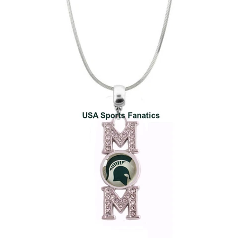 Michigan State Spartans MOM Necklace With Rhinestones On A 925 SS Snake Chain Cover