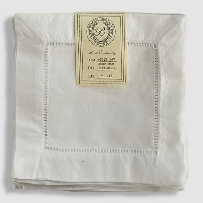 $53 Boutross Fine Linens White Hemstitched Cocktail Napkins Set of 12pc - Image 1 of 3
