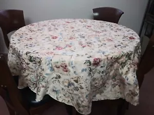 Round -Linen Blend FLORAL Tablecloth Country Tabletop 68" X 68" - Picture 1 of 3