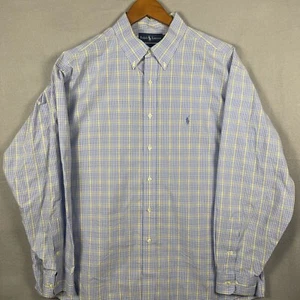 VTG Ralph Lauren Yarmouth Dress Shirt 17.5-34/35 Blue Plaid OCBD Business Preppy - Picture 1 of 10