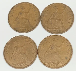 # C6598 GREAT BRITAIN LARGE PENNY 4 DIF. COINS, 1961, 1962, 1964, 1966 - Picture 1 of 2