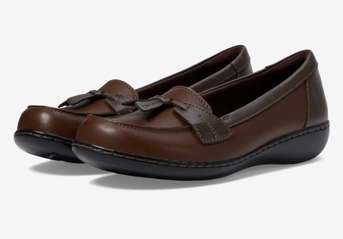 NUOVI mocassini Clarks donna Ashland Bubble slip on marrone multicolore taglia 11 M