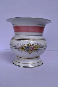 Vintage Enamelware Flower Pot URN Mentor Austria Pink White Gilt Pail Floral "F6 - Picture 1 of 8