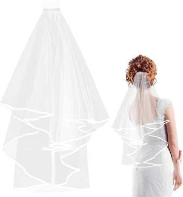 Kurzer Hochzeits Brautschleier mit Kamm, 2 stufiger Tüll Brautschleier eleganter - Bild 1 von 4