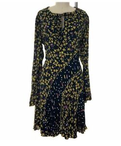 $495 Derek Lam Black & Yellow Floral Keyhole Crosby A-Line Dress Size 0 NWOT