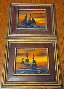 2 Original Mitchel Packard Sailboat Clipper Ship Sunset paintings Oil on board - Picture 1 of 11