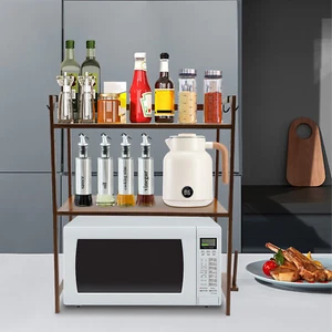Estante de almacenamiento de cocina de 2 niveles 4 ganchos para microondas horno soporte estante organizador - Imagen 1 de 17