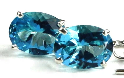 8x6mm PARAIBA TOPAZ Sterling Silver Threader Earrings - Handmade • SE003 - Image 1 of 3