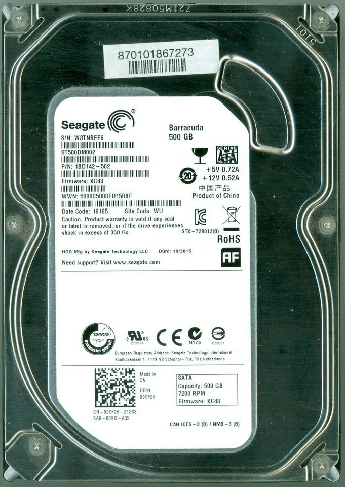 Seagate Barracuda interne Festplatte 500GB HDD 3,5 Zoll 8,9 cm SATA ST500DM002  - Bild 1 von 1