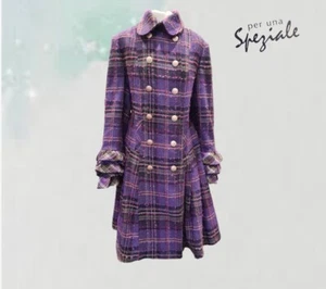 ABRIGO TARTÁN PÚRPURA PUNK RETRO PERUNA Speciale Check Lana Militar tweed Reino Unido 14 - Imagen 1 de 9