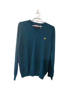 Lyle & Scott nwt sweater mens Large Merino wool blend Golf green vneck pullover - Picture 1 of 4