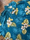 Rima Men’s XL Blue Hawaiian Floral Short Sleeve Button Down Shirt 100% Terivoile