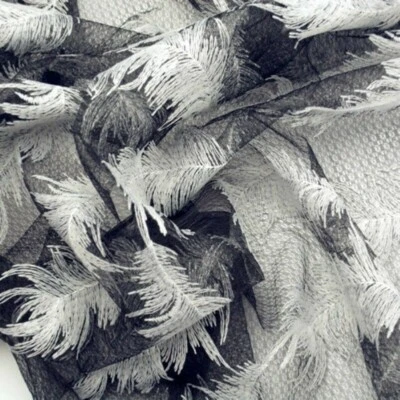 Feather Pattern Mesh Fabric Embroidered Lace Dress Bridal Wedding Material - image 1 of 4