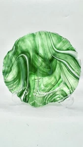 Emerald Green Agate Slag Glass Swirl Pressed Marble Plate 10.5” - Picture 1 of 11