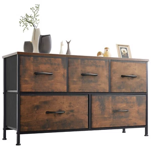 5-Drawer Dresser Storage Organizer Bedroom Fabric Bin Wood Top Steel Frame - Picture 1 of 33