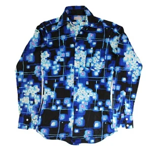 Vintage 70s Modesto Blue Floral Shirt Slim Tailored Hong Kong Monogramed Sm/M - Bild 1 von 18