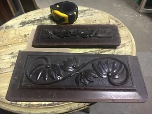 c1880 Victorian gingerbread style mahogany carved panels floral design 14” & 11” - Picture 1 of 11