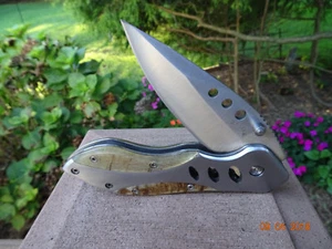 4 1/2" CLOSED POCKET KNIFE NIGHT SILENCE 440 STAINLESS BLADE & FRAME RAMS HORN - Picture 1 of 12