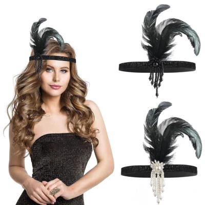 Diadema con aleta de la década de 1920, tocado de plumas negro estilo Gatsby Foto 1 de 4