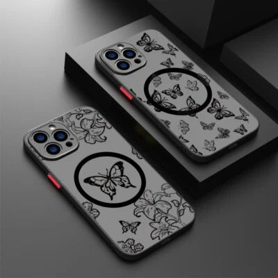 Coque Etui Magsafe Pour For iPhone 15 14 Pro Max 13 12 11 8 Hard Papillons Cover