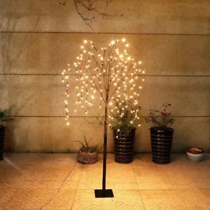 4.6 FT Solar Lighted LED 200 White Weeping Willow Christmas Tree Outdoor Twinkle - Picture 1 of 7