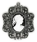 Cameo Pendant Focal Steampunk Vintage Victorian Antiqued Silver Jewelry