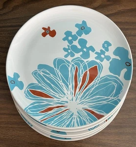 Set of 5 IKEA Bulra Turquoise Burgundy Flowers on White 15199 Dinner Plates - Picture 1 of 8