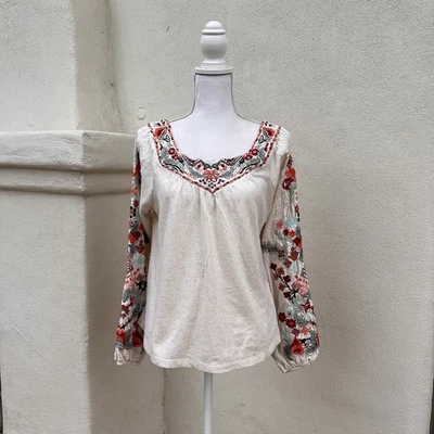 Soft Surroundings Tunic Top Womens S PS Embroidery Flowers Festival Cottage - Image 1 of 4