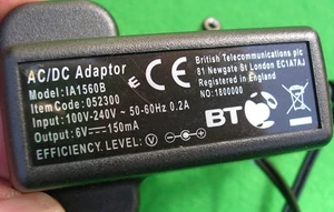 ADAPTATEUR BT AC/DC ORIGINAL CODE ARTICLE 052300 6V 150mA ORDRE DE FONCTIONNEMENT ( bgm t5 ) - Photo 1/3