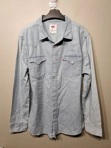 Camisa de mezclilla Levi's Western para hombre azul claro grande perla a presión manga larga lengüeta roja - Imagen 1 de 12